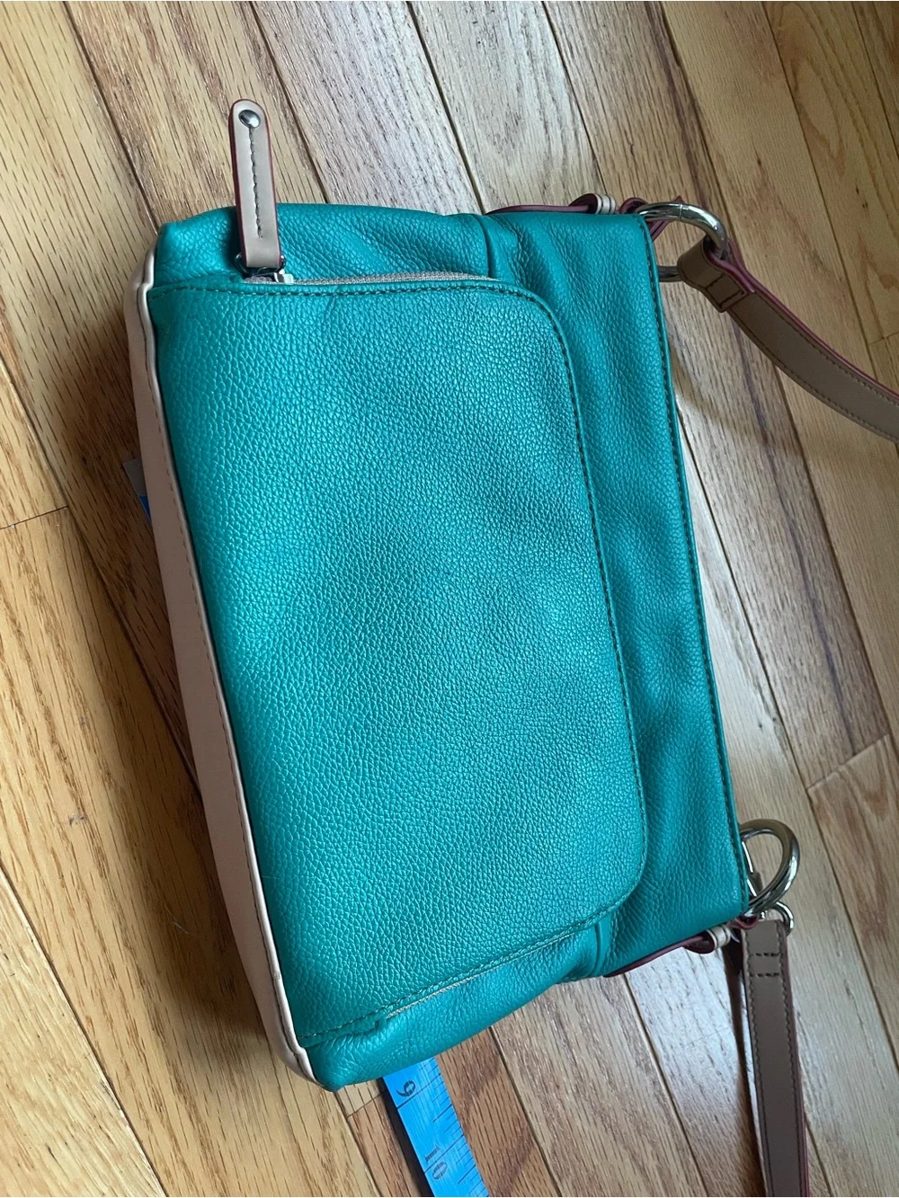 Tignanello Teal and Beige Leather Crossbody Bag